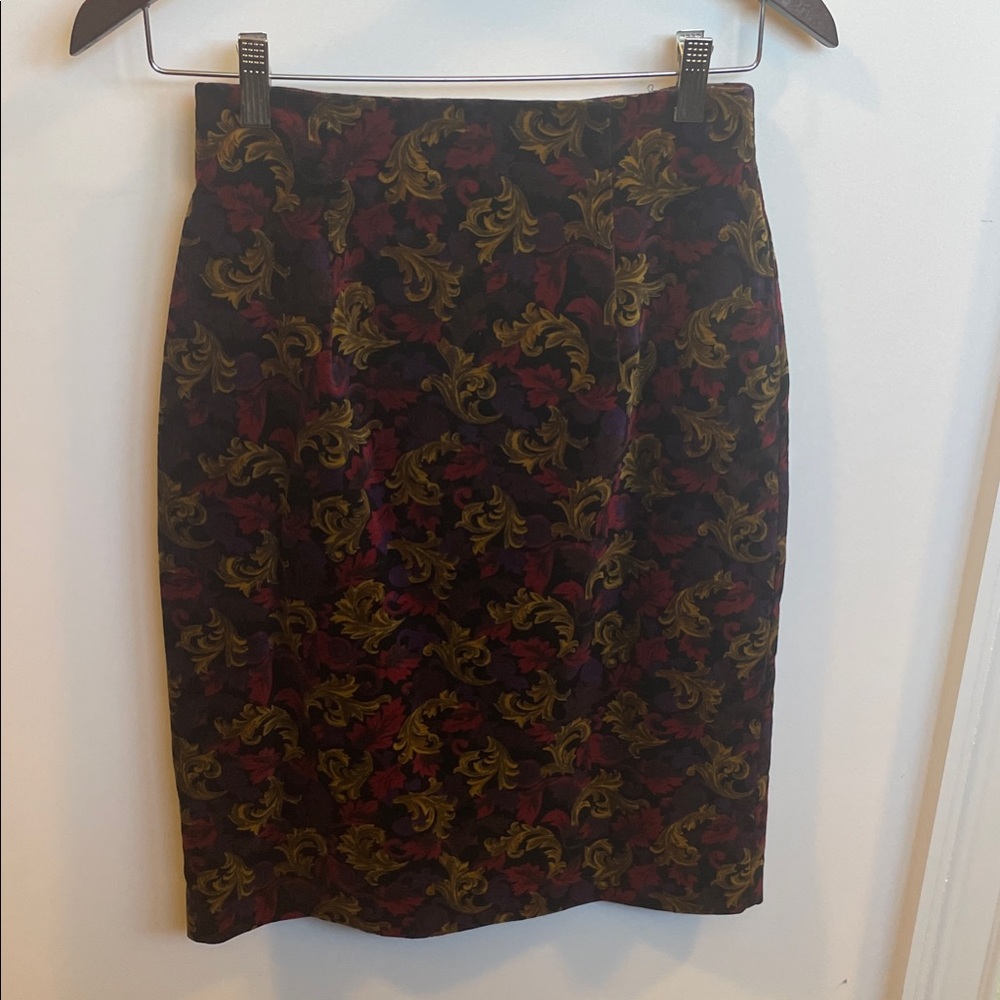 Talbots Black and Gold Floral Pencil Skirt
